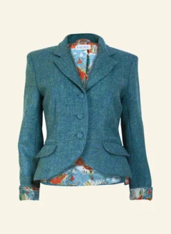 Store Heritage Riding Jacket - Teal with Treasure Map Lining Women Coats & Jackets | Tweed Jackets