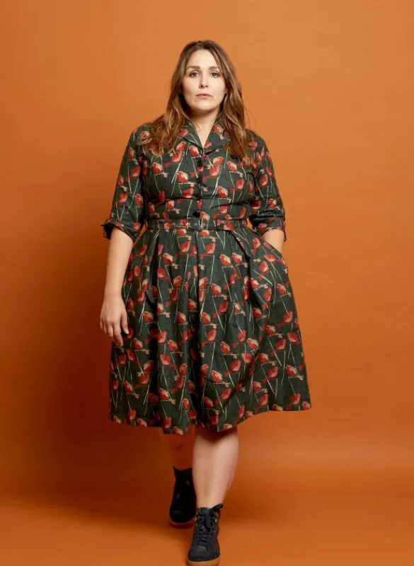 Cheap Ida - Forest Green Robin Dress | 100% Organic Cotton Women Dresses | Tea Towels