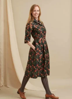 Cheap Ida - Forest Green Robin Dress | 100% Organic Cotton Women Dresses | Tea Towels