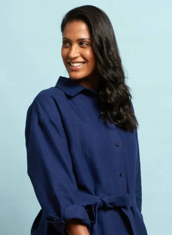 Flash Sale Izzy Dress - Navy Linen Women Dresses | Tea Towels