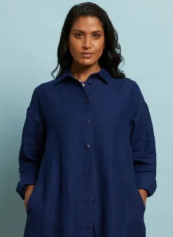 Flash Sale Izzy Dress - Navy Linen Women Dresses | Tea Towels