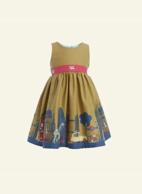 Hot Martha Baby / Toddler Dress - Mustard Yellow London Print Kids Children's Dresses | Baby