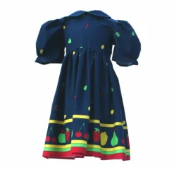 Clearance Navy Fruit - Double Border - Cotton - Fabric Fabric By The Metre
