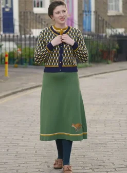 Best Otti 2-Piece - Green Embroidered Fox Knitted Top and Skirt Women Knitwear