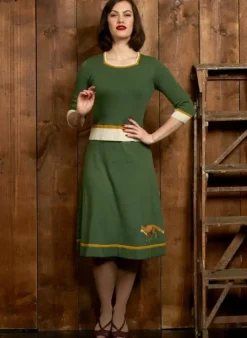 Best Otti 2-Piece - Green Embroidered Fox Knitted Top and Skirt Women Knitwear