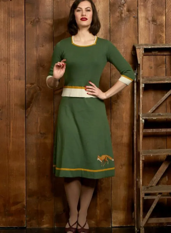 Best Otti 2-Piece - Green Embroidered Fox Knitted Top and Skirt Women Knitwear