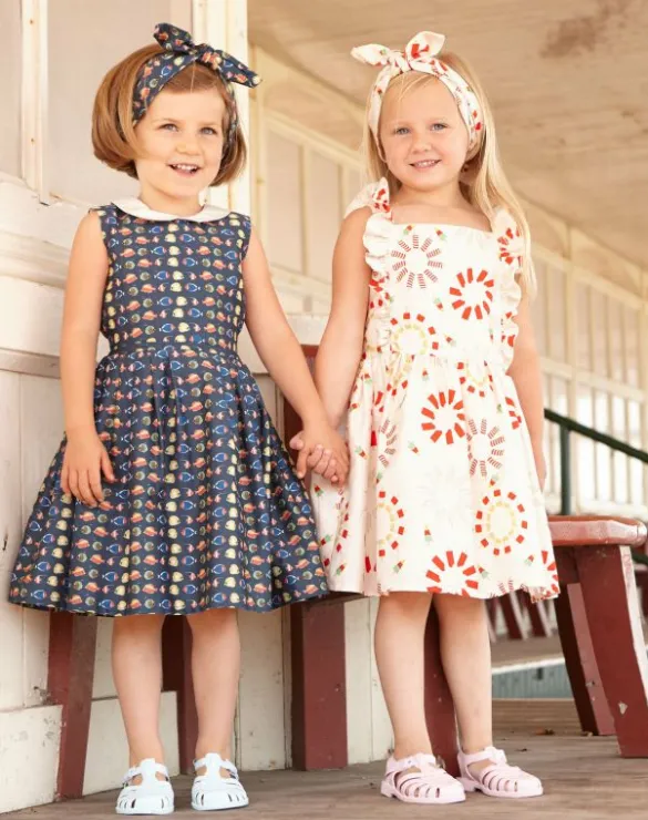 Hot Penny Girl's Dress - Navy Tropical Fish Kids Children's Dresses