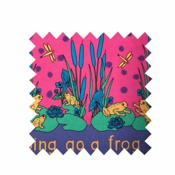 Fashion Pink Frog Lily Print Fabric - Cotton Fabric By The Metre | Vintage Children's Fabric