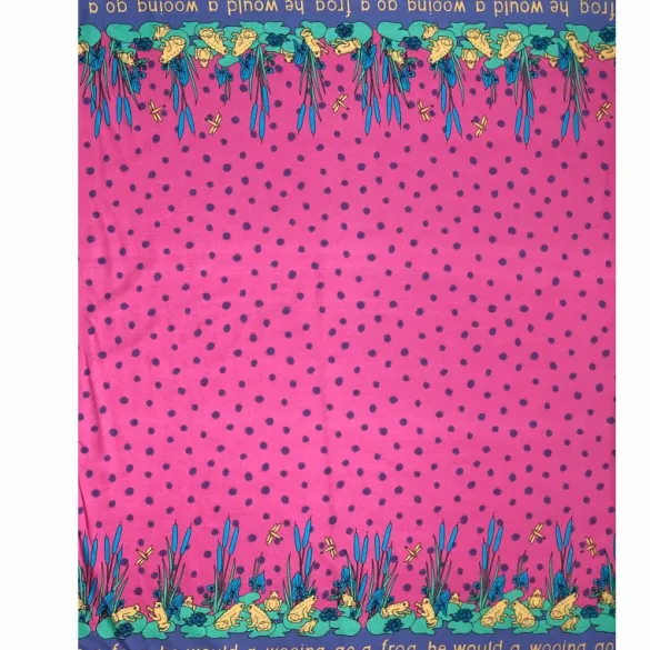 Fashion Pink Frog Lily Print Fabric - Cotton Fabric By The Metre | Vintage Children's Fabric