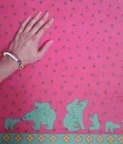 Best Pink/Green Polar Bear Fabric - Oilcloth Fabric By The Metre | Vintage Children's Fabric
