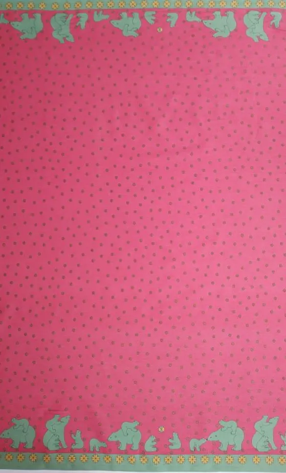 Best Pink/Green Polar Bear Fabric - Oilcloth Fabric By The Metre | Vintage Children's Fabric