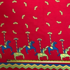 New Red Carousel Print Fabric - Cotton Fabric By The Metre | Vintage Children's Fabric