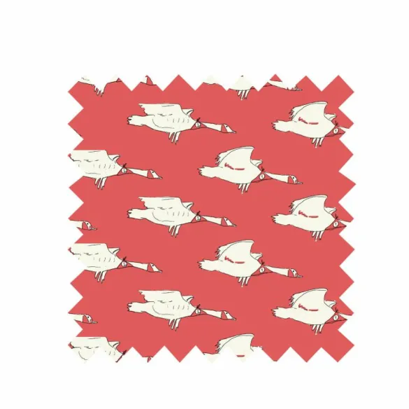 Sale Red Ducks Fabric - Organic Cotton Twill Fabric By The Metre