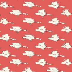 Sale Red Ducks Fabric - Organic Cotton Twill Fabric By The Metre