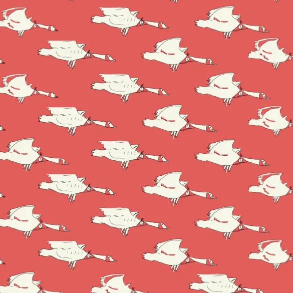 Sale Red Ducks Fabric - Organic Cotton Twill Fabric By The Metre