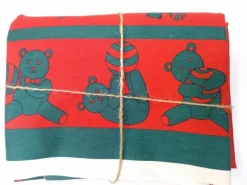 New Red /Green teddy Fabric - Cotton Twill Fabric By The Metre | Vintage Children's Fabric