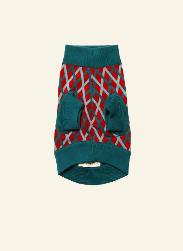 New Rodney Dog Jumper - Teal Lattice Women Knitted Accessories | Dog Jumpers