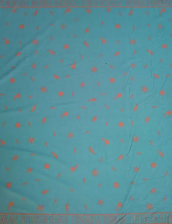 Sale Save The Earth Dusky Pink/Teal Fabric - Cotton Fabric By The Metre | Vintage Children's Fabric