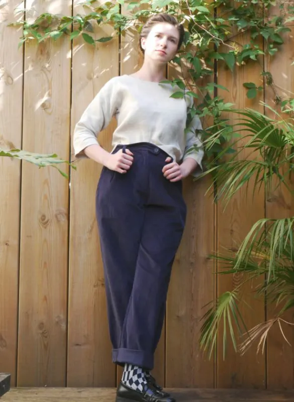 Cheap Thelma Trousers - Navy Corduroy Women Trousers