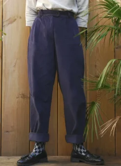 Cheap Thelma Trousers - Navy Corduroy Women Trousers
