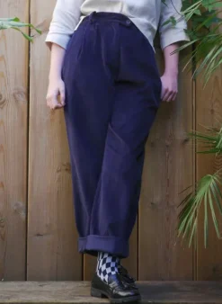 Cheap Thelma Trousers - Navy Corduroy Women Trousers