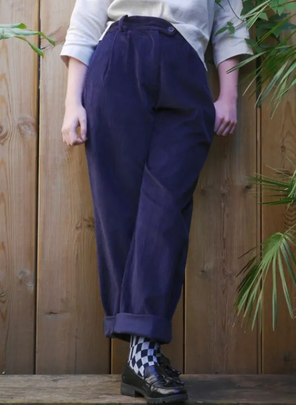 Cheap Thelma Trousers - Navy Corduroy Women Trousers