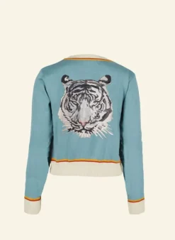 Store Vera Cardigan - Mineral Blue Arctic Embroidered Tiger Women Knitwear