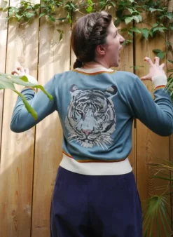 Store Vera Cardigan - Mineral Blue Arctic Embroidered Tiger Women Knitwear