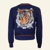 Outlet Vera Cardigan - Navy and Rust Embroidered Tiger Women Knitwear