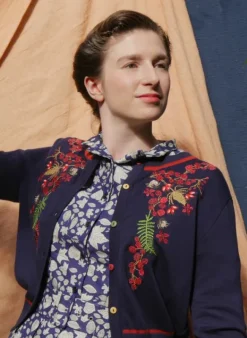 Flash Sale Vera Embroidered Cardigan - Navy Berries Women Knitwear