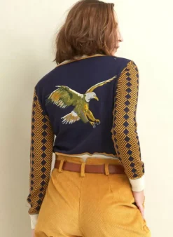 Hot Vera Embroidered Cardigan - Navy Flying Eagle Women Knitwear