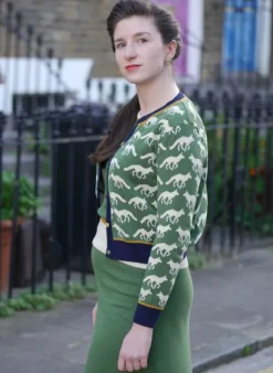 Shop Vera Jacquard Cardigan - Green Fox Women Knitwear