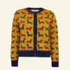 Sale Vera Jacquard Cardigan - Mustard Sausage Dog Women Knitwear