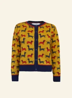 Sale Vera Jacquard Cardigan - Mustard Sausage Dog Women Knitwear