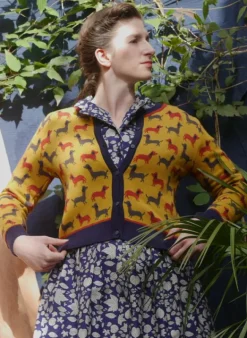 Sale Vera Jacquard Cardigan - Mustard Sausage Dog Women Knitwear
