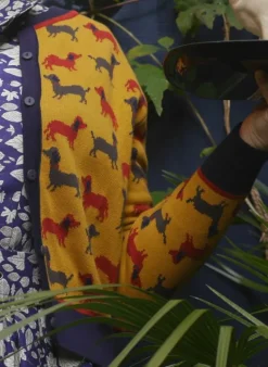Sale Vera Jacquard Cardigan - Mustard Sausage Dog Women Knitwear