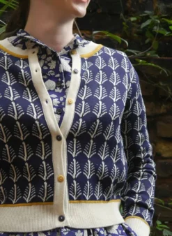 New Vera Jacquard Cardigan - Navy Feather Women Knitwear
