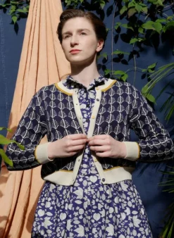 New Vera Jacquard Cardigan - Navy Feather Women Knitwear