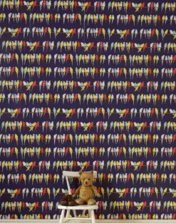 Flash Sale Wallpaper - Navy Budgies Kids Children's Homeware