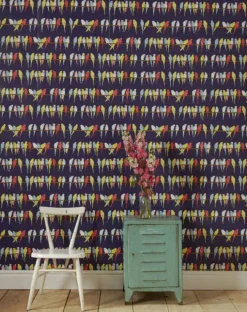 Flash Sale Wallpaper - Navy Budgies Kids Children's Homeware